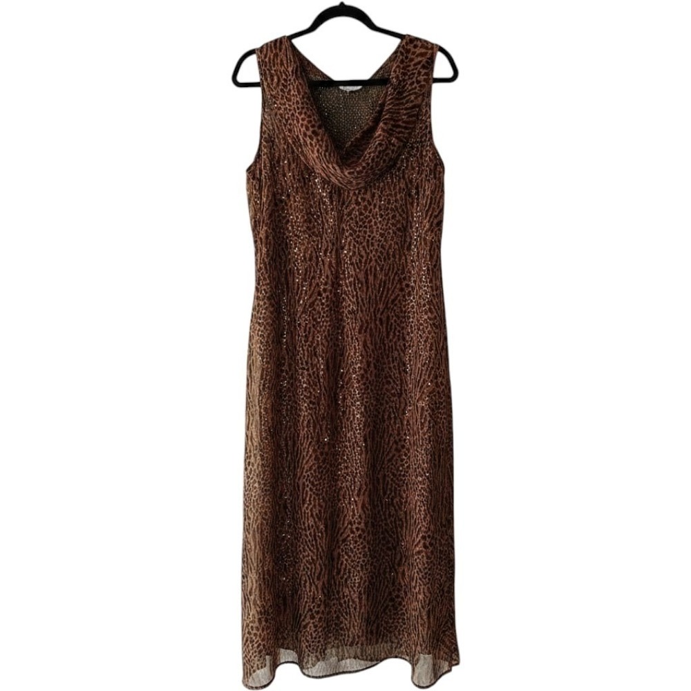 Bobbie Bee 100% silk lining Women's Animal Print Maxi Dress Size 12 Sequin